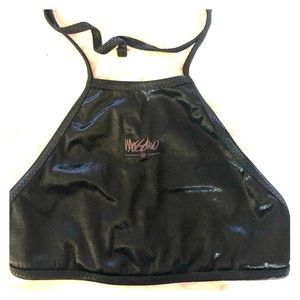 Massimo Shiny Black Halter Bathing Suit Top Large